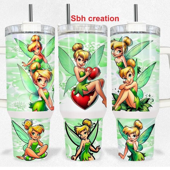 40 oz Tinkerbell fairy Stanley Style insulated tumbler with sliding lid /straw - Picture 1 of 1